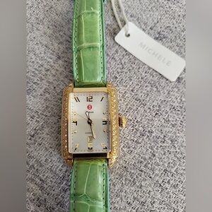 Michele Gold Case with Mint Green Strap Watch